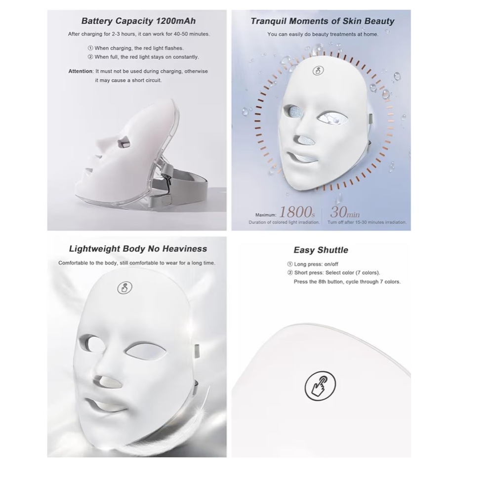 LED Light Therapy Facial Mask for Women Skincare - White - Picture 3 of 6